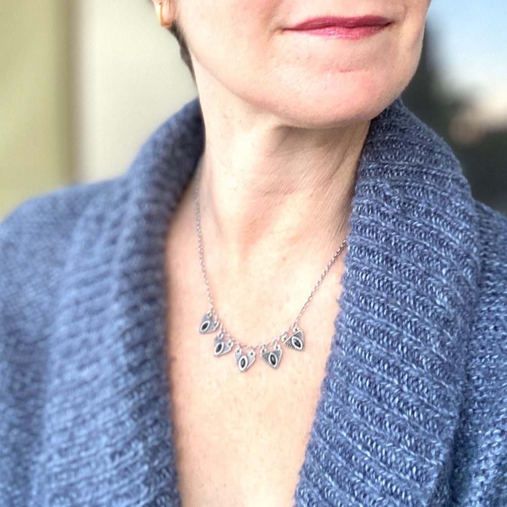 FREE PEOPLE triangle pendant necklace silver black tribal minimalist boho chain